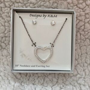 Silver Heart Necklace and Earring Set
